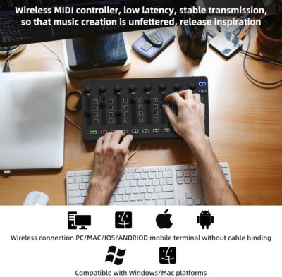 Wireless Midi Controller Mixer, Bluetooth Semi Weighted Professional dynamic keybed 8 Knobs and Music Production,Software Included (Black Mixer)