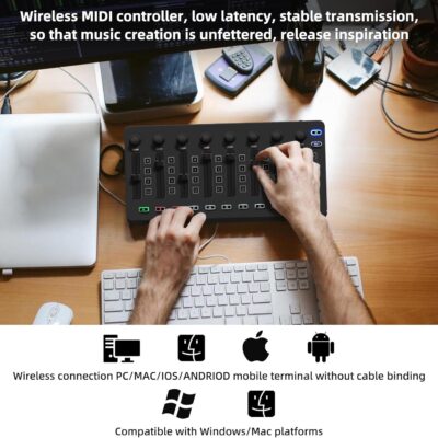 Wireless Midi Controller Mixer, Bluetooth Semi Weighted Professional dynamic keybed 8 Knobs and Music Production,Software Included (Black Mixer)