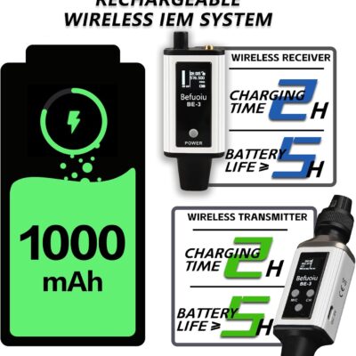 71cX46WFelL. AC SL1500 UHF Wireless In Ear Monitor System with Pro Earphone, Metal Wireless IEM System, 16 Adjustable Channel, Portable Rechargeable Transmitter and bodypack Receiver for Studio, Band, Live Performance