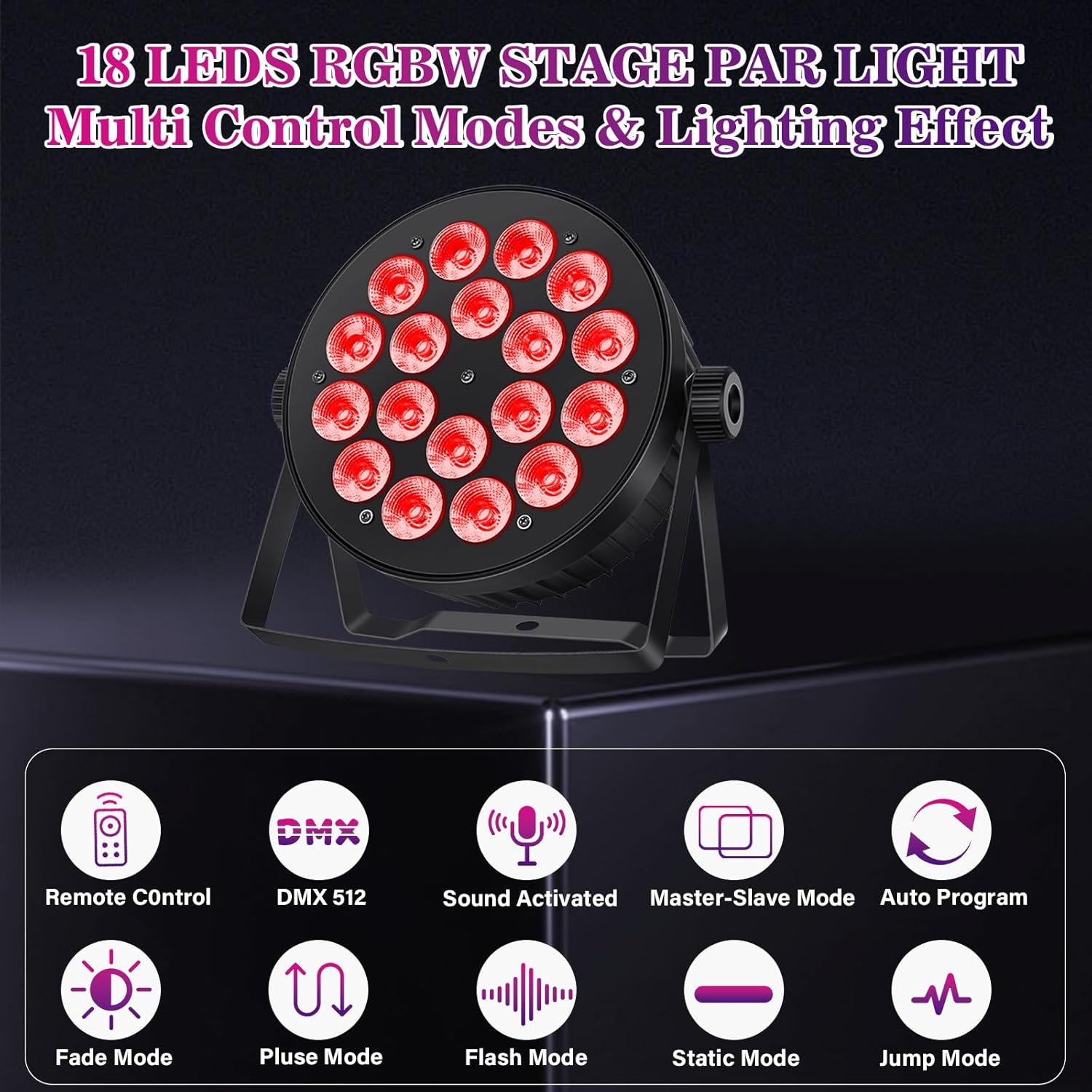 LED Par Lights DMX,90W RGBW 4IN1 LED Stage Par Lights Stage DJ Par Can Light Sound Activated Auto Play by Remote&DMX Control for Events Wedding Party DJ Stage Live Show 2 Pack
