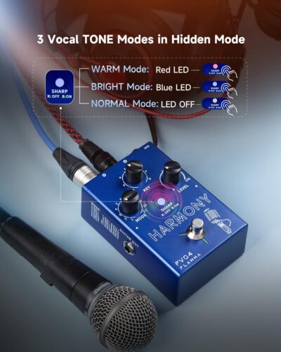 FLAMMA FV04 Vocal Harmony Pedal Vocal Effects Processor Stompbox Voice Mic Harmonizer with Reverb 12 Pitches with 11 Different Harmony Modes All-In-One for Singer and Guirist Singing Recording