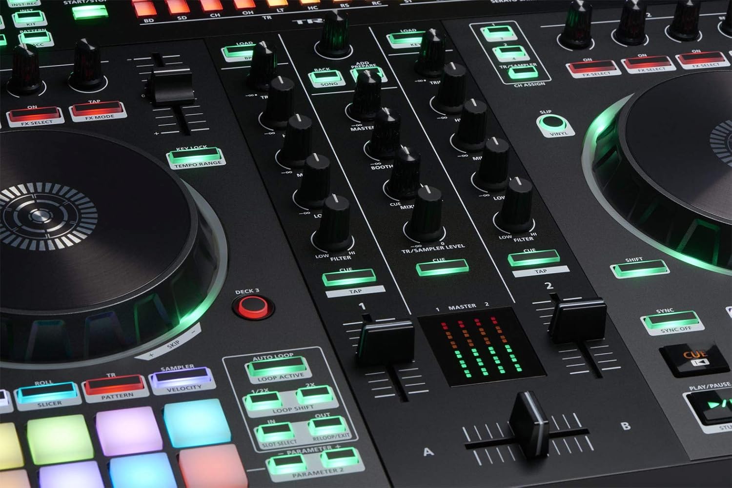Roland DJ-505 DJ Controller Bundle with Stand, Headphones, and Austin Bazaar Polishing Cloth