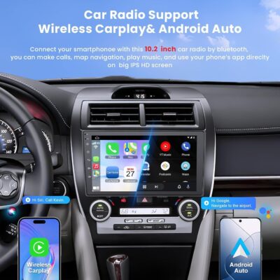 (8Core + 64GB) 10.2 Inch QLED Touch Screen Car Radio for Toyota Camry 2012 2013 2014 with Carplay and Android Auto,Android 13 Camry Stereo Support Bluetooth,WiFi,GPS,FM Radio,Backup Camera & SWC