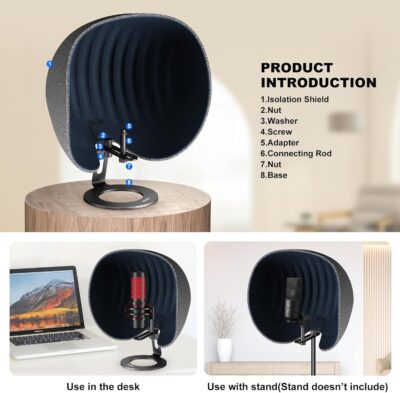 Microphone Isolation Shield,Aokeo Professional Recording Studio Equipment,360° Music Studio Mic Shield,Suitable for of Blue Yeti, Snowball iCE, HyperX QuadCast, SoloCast,Etc Recording Microphones