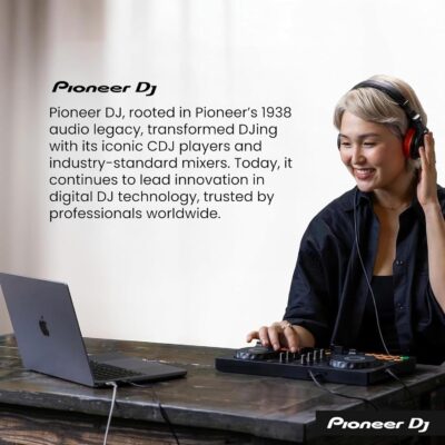 Pioneer DJ DDJ-FLX4 2-Channel DJ Controller – Black Bundle with Laptop Stand, Headphones, and Austin Bazaar Polishing Cloth
