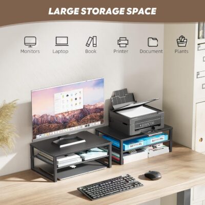 71jKcZFzLVL. AC SL1500 Ekisemio 2-Tier Computer Monitor Stand Riser, Desk Organizer for Monitor, Black