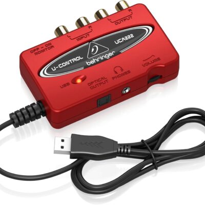 Behringer UFO202-BK USB Audio Interface Vinyl Recording Bundle, Black