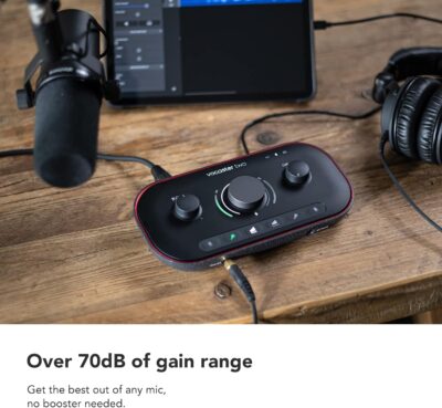 71mJSXNNNbL. AC SL1500 1781186895 1850 Focusrite Vocaster Two Studio — Podcasting Interface for Recording Host & Guest, with Professional Quality Vocaster DM14v Dynamic Microphone & HP60v Headphones. 2 Mic Inputs & Headphone Outputs