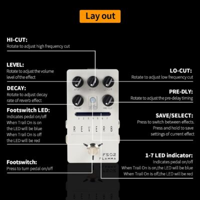71n64SDqggL. AC SL1500 FLAMMA FS02 Reverb Pedal Stereo Guitar Effects with 7 Storable Preset Slots 7 Reverb Effects Room Hall Church Cave Plate Spring Mod True Bypass Trail On