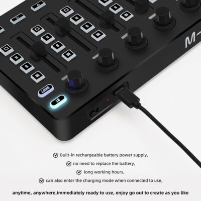 Wireless Midi Controller Mixer, Bluetooth Semi Weighted Professional dynamic keybed 8 Knobs and Music Production,Software Included (Black Mixer)