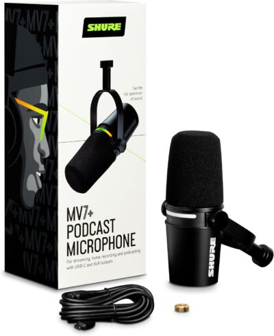 71ndM0sA66L. AC SL1500 1781115521 7006 Shure MV7+ Dynamic Microphone – USB-C & XLR Podcast Mic for Streaming, Recording & Broadcasting, OBS Certified, Auto Level Mode, Digital Pop Filter, LED Panel, Black