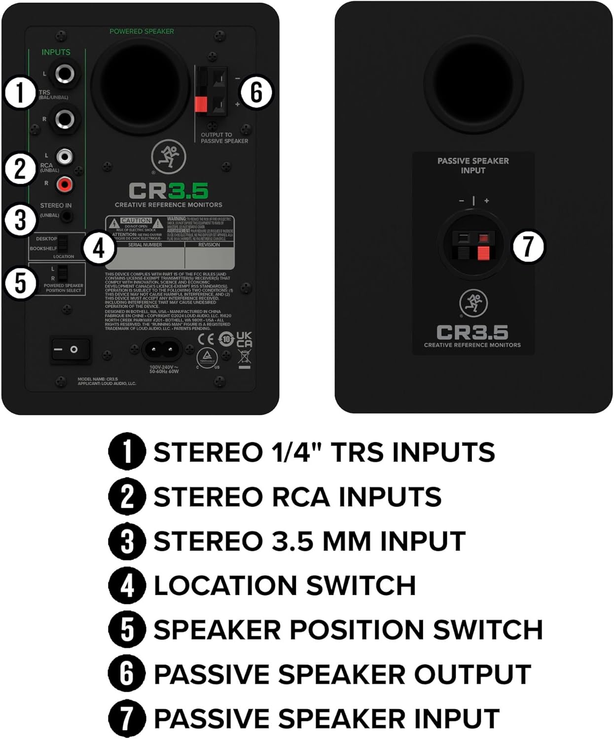 Mackie CR3.5BT 3.5 Creative Reference Powered Studio Monitors with Bluetooth, Tone Knob and Location Switch — Active Speakers for Music Production, Desktop Computer, Gaming, HiFi Listening