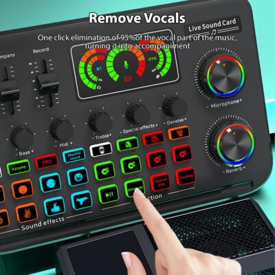 Audio Interface Live Sound Card Audio Recording Desktop Singing Sound Card Mixer BT Wireless Plug and Play Intelligent Noise Reduction Built-in Rechargeable Battery