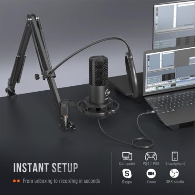 71sAZZxMpaL. AC SL1500 FIFINE Studio Condenser USB Microphone Computer PC Microphone Kit with Adjustable Boom Arm Stand Shock Mount for Instruments Voice Overs Recording Podcasting YouTube Vocal Gaming Streaming-T669