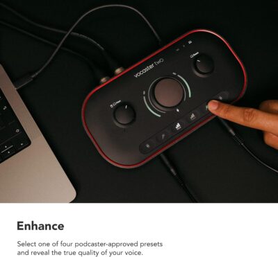 71sULMBKAXL. AC SL1500 1781186898 9395 Focusrite Vocaster Two Studio — Podcasting Interface for Recording Host & Guest, with Professional Quality Vocaster DM14v Dynamic Microphone & HP60v Headphones. 2 Mic Inputs & Headphone Outputs
