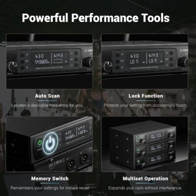 Phenyx Pro Wireless Microphone System, Dual Wireless Mics,w/ 2 Handhelds, Auto Scan,2×100 UHF Frequencies,328ft Range,Dynamic Microphone for Singing, Karaoke, Church(PTU-71-2H)