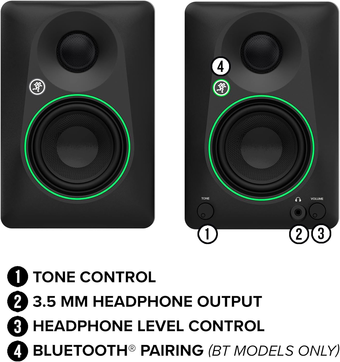 Mackie CR3.5BT 3.5 Creative Reference Powered Studio Monitors with Bluetooth, Tone Knob and Location Switch — Active Speakers for Music Production, Desktop Computer, Gaming, HiFi Listening