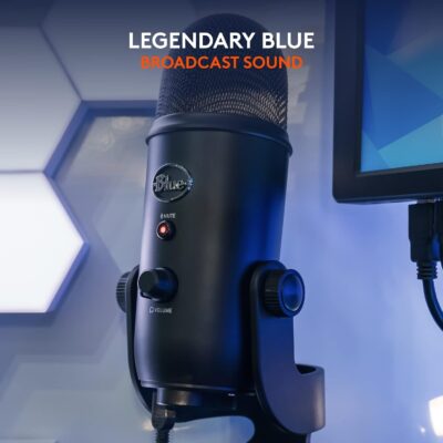 Logitech Creators Blue Yeti USB Microphone for PC, Mac, Gaming, Recording, Streaming, Podcasting, Studio and Computer Condenser Mic with Blue VO!CE effects, 4 Pickup Patterns, Plug and Play – Blackout