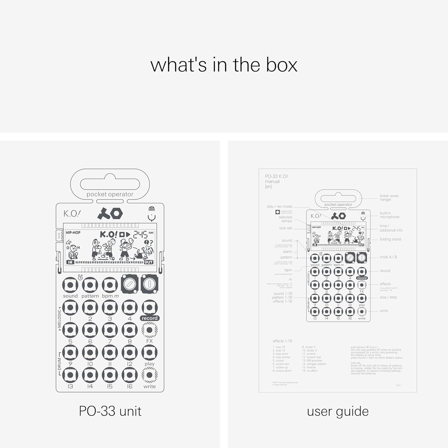teenage engineering pocket operator PO-33 K.O.! micro sampler and drum machine with built-in microphone, sequencer and effects