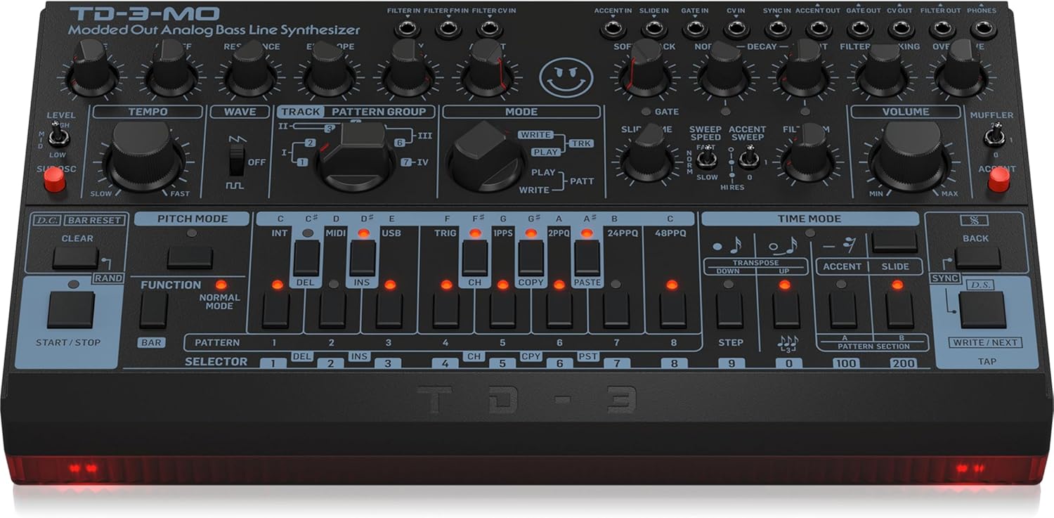 Behringer TD-3-MO Modded Out Analog Bass Line Synthesizer with VCO, VCF and VCA – Black