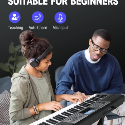Donner Keyboard Piano, 61 Key Piano Keyboard for Beginner/Professional, Electric Keyboard Kit with 249 Voices, 249 Rhythms – Includes Music Stand, Microphone, Black (DEK-610S)