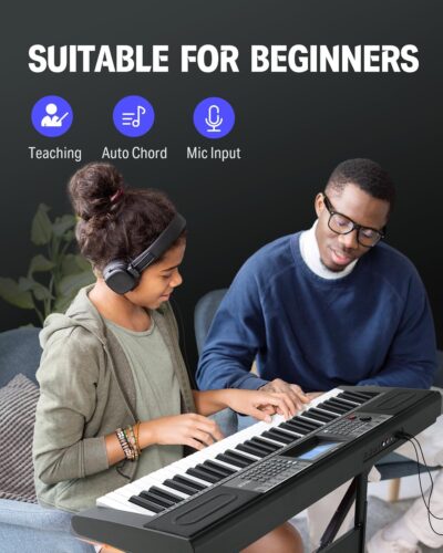 Donner Keyboard Piano, 61 Key Piano Keyboard for Beginner/Professional, Electric Keyboard Kit with 249 Voices, 249 Rhythms – Includes Music Stand, Microphone, Black (DEK-610S)