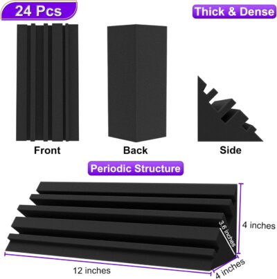 71uKD3pRuvL. AC SL1500 TroyStudio Bass Traps – 24 Pcs 4 X 4 X 12 Inches Dense Thick Studio Bass Foam Corner, Acoustic Treatment Panel Absorbing Echo Reverb, Low Frequency Sound Absorber for Music Room Home Recording Studio
