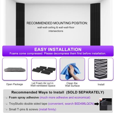 71utxi0SbTL. AC SL1500 TroyStudio Bass Traps – 24 Pcs 4 X 4 X 12 Inches Dense Thick Studio Bass Foam Corner, Acoustic Treatment Panel Absorbing Echo Reverb, Low Frequency Sound Absorber for Music Room Home Recording Studio