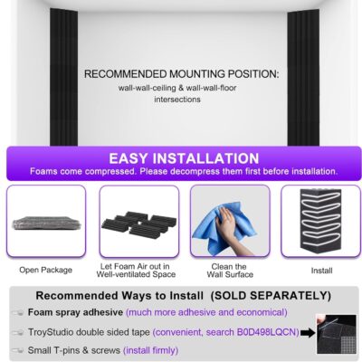 71utxi0SbTL. AC SL1500 TroyStudio Bass Traps – 24 Pcs 4 X 4 X 12 Inches Dense Thick Studio Bass Foam Corner, Acoustic Treatment Panel Absorbing Echo Reverb, Low Frequency Sound Absorber for Music Room Home Recording Studio