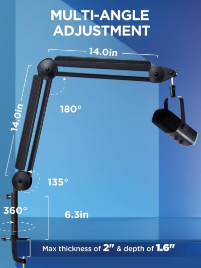 71vLs2QC3DL. AC SL1500 InnoGear Mic Boom Arm Microphone Stand Cable Management for Blue Yeti FIFINE AM8 K669B HyperX QuadCast S SoloCast AT2020 Shure SM7B MV7 and Other Microphone
