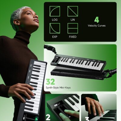 Donner KB-32M Portable MIDI Keyboard Controller – 32 Keys, with Magnetic Snap2Connect (S2C), OLED Display, USB/MIDI & DAW Software