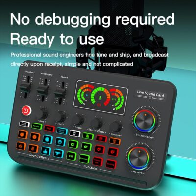 Audio Interface Live Sound Card Audio Recording Desktop Singing Sound Card Mixer BT Wireless Plug and Play Intelligent Noise Reduction Built-in Rechargeable Battery