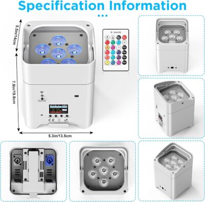 71xHqH5nrwL. AC SL1500 Battery Powered Stage Lights, 9600mAh Rechargeable Par Can Lights 6x18W RGBWA+UV APP/Remote/DMX512/Sound Activated, Uplights for Events Party Wedding DJ Concert Christmas Dance White