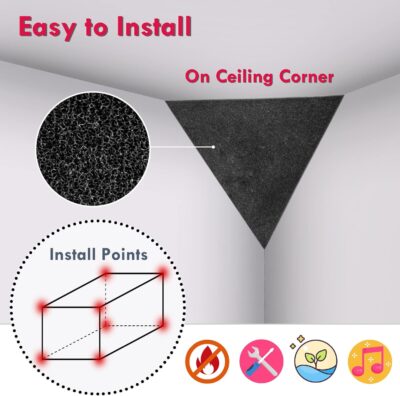 Foroomaco 4 Pack Bass Traps for Ceiling Corner 16.5 Triangle 12 Depth Triangular Pyramid Acoustic Foam Bass Trap Sound Proofing for Home Studio Booth Low to High Frequency Sound Absorption Foam
