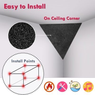 Foroomaco 4 Pack Bass Traps for Ceiling Corner 16.5 Triangle 12 Depth Triangular Pyramid Acoustic Foam Bass Trap Sound Proofing for Home Studio Booth Low to High Frequency Sound Absorption Foam