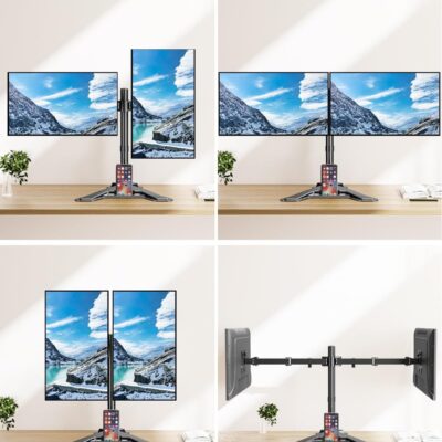 MOUNT PRO Dual Monitor Stand, Free-Standing Full Motion Monitor Desk Mount Fits 2 Screens up to 27 inches,17.6lbs with Height Adjustable, Swivel, Tilt, Rotation, VESA 75×75 100×100, Black