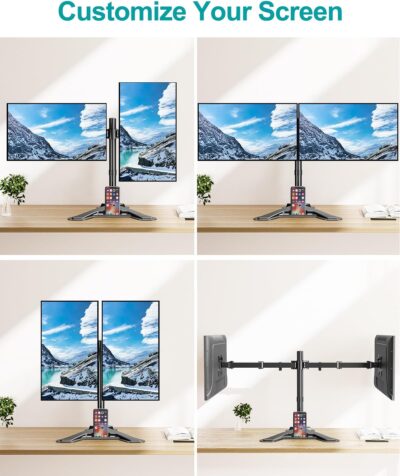 MOUNT PRO Dual Monitor Stand, Free-Standing Full Motion Monitor Desk Mount Fits 2 Screens up to 27 inches,17.6lbs with Height Adjustable, Swivel, Tilt, Rotation, VESA 75×75 100×100, Black