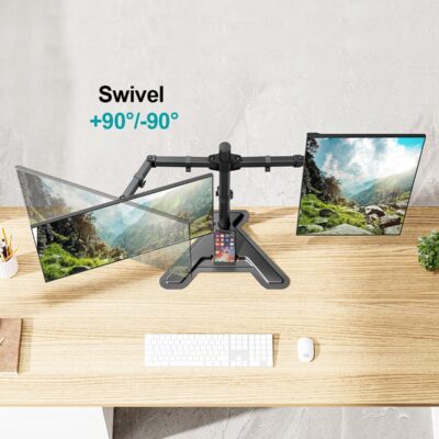 MOUNT PRO Dual Monitor Stand, Free-Standing Full Motion Monitor Desk Mount Fits 2 Screens up to 27 inches,17.6lbs with Height Adjustable, Swivel, Tilt, Rotation, VESA 75×75 100×100, Black