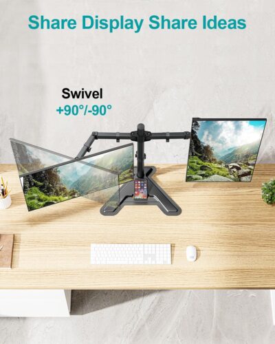 MOUNT PRO Dual Monitor Stand, Free-Standing Full Motion Monitor Desk Mount Fits 2 Screens up to 27 inches,17.6lbs with Height Adjustable, Swivel, Tilt, Rotation, VESA 75×75 100×100, Black
