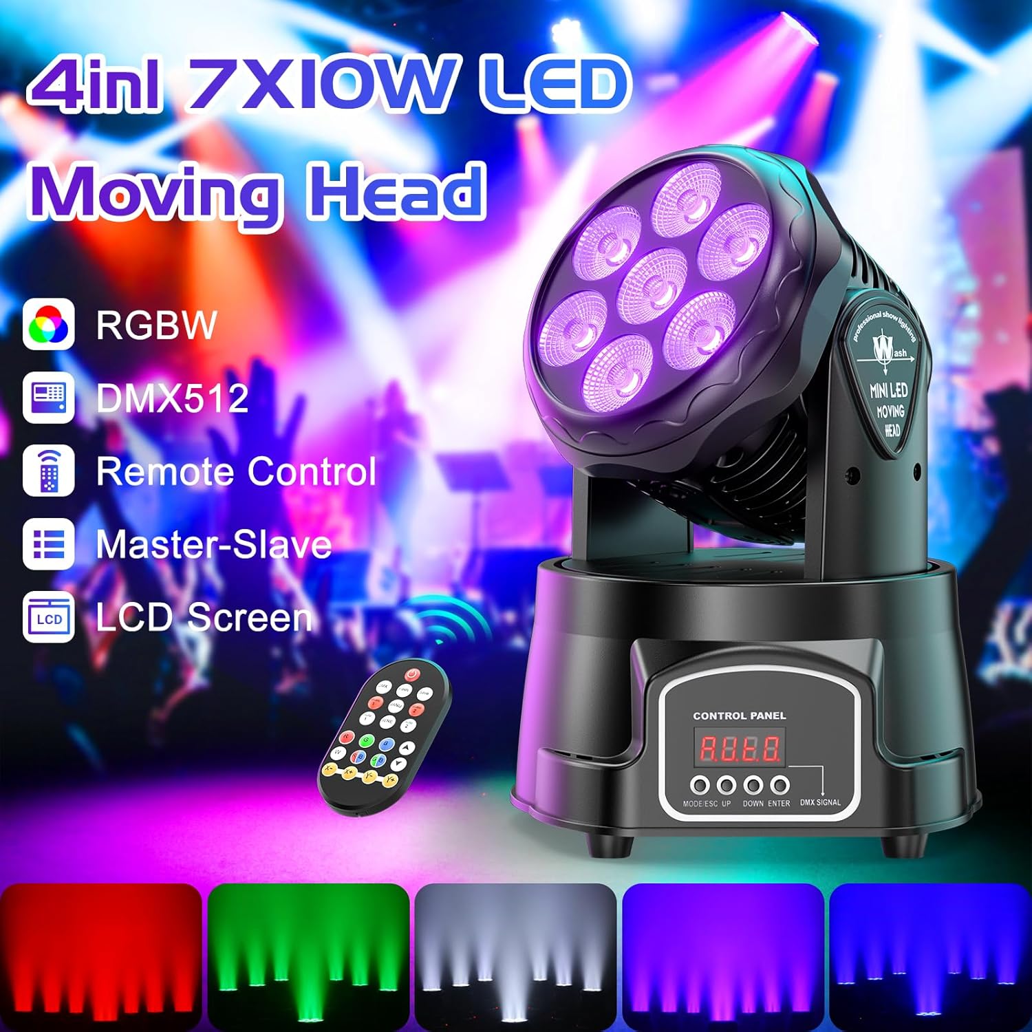 UKing Moving Head Light RGBW Stage Lighting DJ Lights 7 x 10W LED Beam Spotlight 9/14 CH Wash Light with DMX and Sound Activated for Party Church Wedding Bar Christmas Halloween Disco (2 Pack)