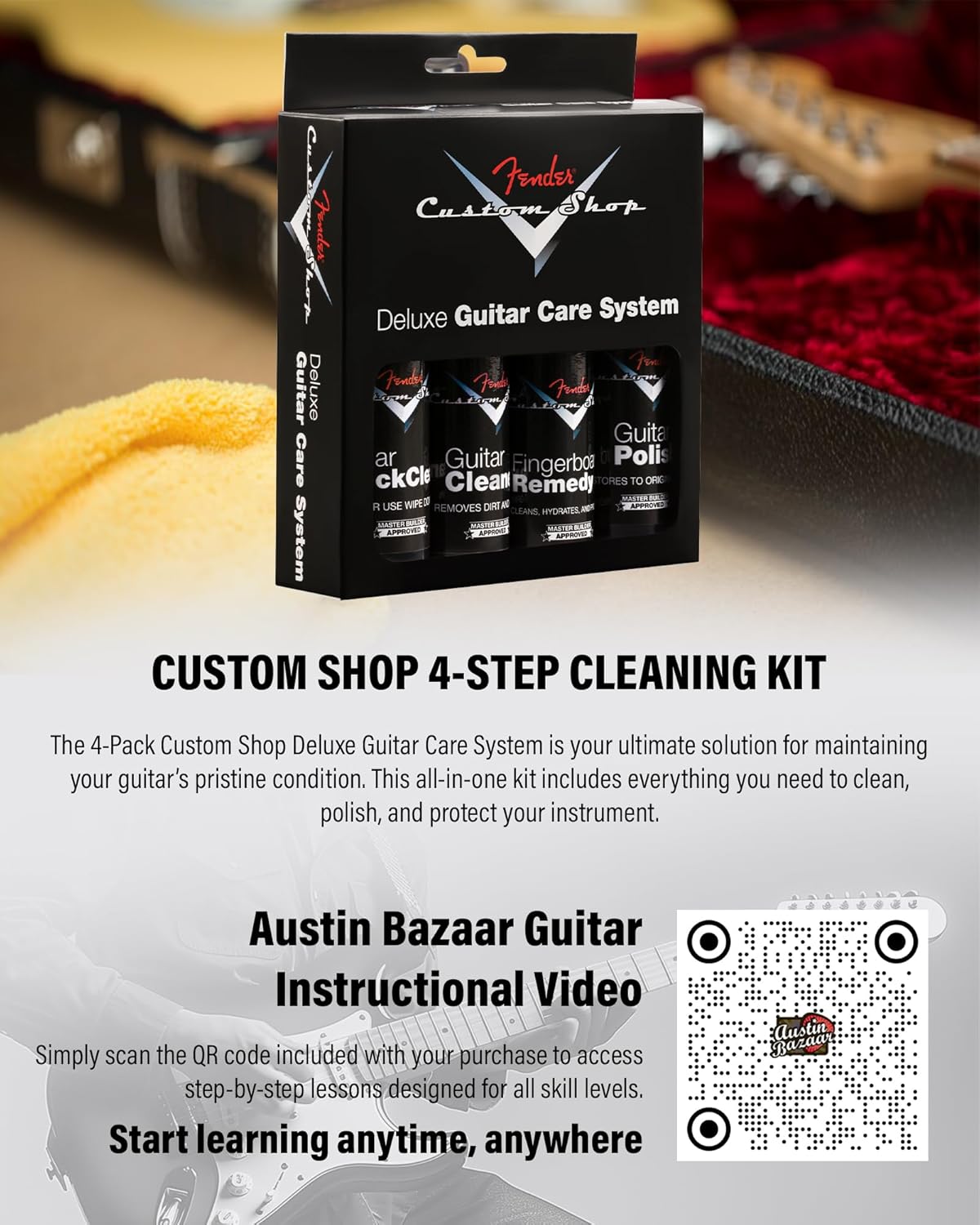 Fender Standard Stratocaster – 3-Color Sunburst Bundle with Strap, Guitar Cleaning Kit and Austin Bazaar Instructional Video