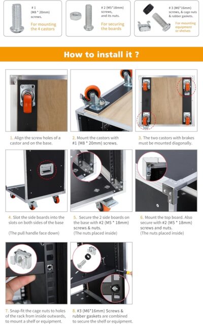Movable AV Gear Rack 8U 19in Mobile Floor Standing Network Device Storage Cabinet Stand – Audio Stereo Studio DJ Equipment Rack Server IT Data Devices Storage Cabinet Enclosure with Castors