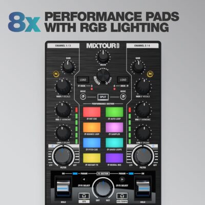 810CxFQJKpL. AC SL1500 Reloop Mixtour Pro High-quality, ultra-portable, all-in-one four-deck DJ controller with audio interface