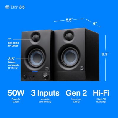 810URDUQnL. AC SL1500 PreSonus Eris 3.5 Studio Monitors, Pair — Powered, Active Monitor Speakers for Near Field Music Production, Desktop Computer, Hi-Fi Audio
