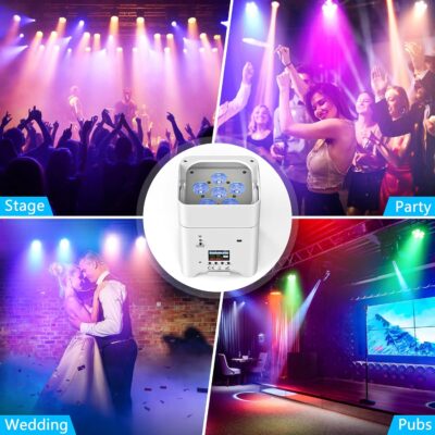 810bv7l5toL. AC SL1500 Battery Powered Stage Lights, 9600mAh Rechargeable Par Can Lights 6x18W RGBWA+UV APP/Remote/DMX512/Sound Activated, Uplights for Events Party Wedding DJ Concert Christmas Dance White