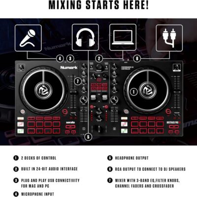 Numark Mixtrack Pro FX Serato DJ Controller with 2 Decks, Mixer, Effects Paddles and Audio Interface