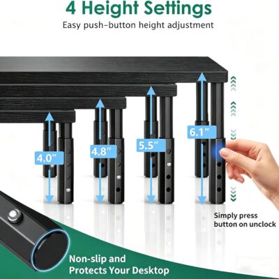 811hWQj6UL. AC SL1500 OPNICE Desk Organizers and Accessories, Adjustable Computer Monitor Stand Riser, Laptop Stand for Desk, Office Desk Accessories & Workspace Organizers for Home Office, Black Wood