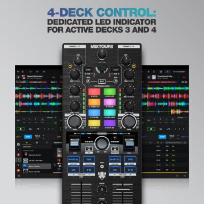 811uL7MwyBL. AC SL1500 Reloop Mixtour Pro High-quality, ultra-portable, all-in-one four-deck DJ controller with audio interface