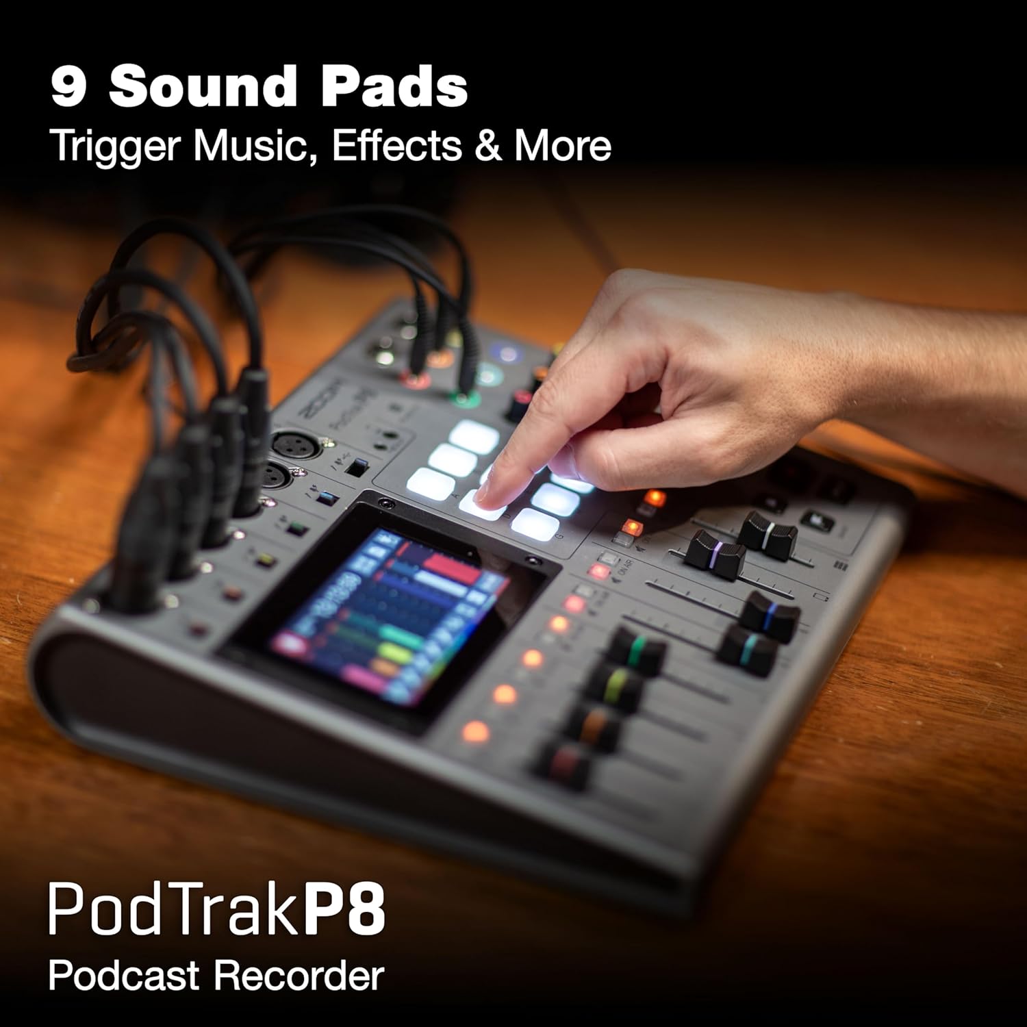 Zoom PodTrak P8 Podcast Recorder with 6 XLR Inputs, 6 Headphone Outputs, Phone Input, Sound Pads, Onboard Editing, USB Audio Interface, Battery Powered