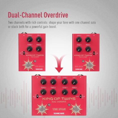 817h5OYE2BL. AC SL1500 SONICAKE Overdrive Pedal, Dual Channel 3 Modes – Overdrive/Boost/Distortion Compact Effects Pedal for Bass Electric Guitar, Pure Analog Circuit, True Bypass – King of Twins QDS-08